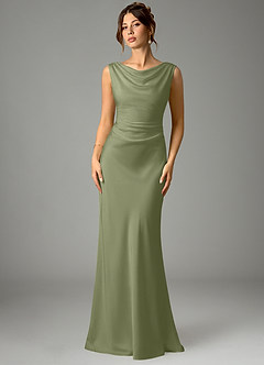 Azazie Kieryn Bridesmaid Dresses Garden Sage Mermaid Pleated Stretch Satin Dress image1