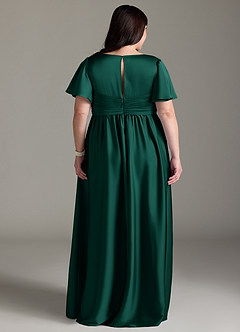 Azazie Verna Gravid brudtärna klänningar Klänning A-Line Ruched Golvlängd Stretch Satin image11