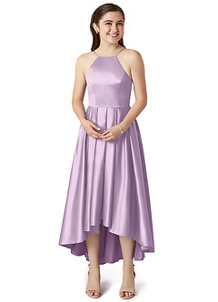 Azazie Jemima Junior A-Linie mit Taschen Stretch-Satin Kleid Frostiges Flieder image4