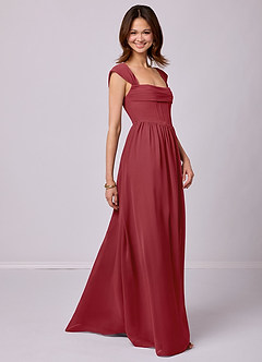 Barbie ♥ Azazie Bridesmaid Dresses Pomegranate A-Line Corset Chiffon Dress image3