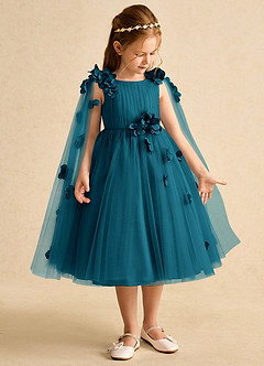 Azazie Staria Flower Girl Dresses Ink Blue Ball-Gown Ruched Tulle Dress image7
