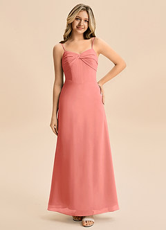 Azazie Jordyn Junior Vestido de Rosa Salmón de Gasa de Corte en A con Escote de Corazón image3