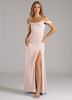 Azazie Callan Bridesmaid Dresses Blushing Pink A-Line Pleated Stretch Satin Convertible Dress image3