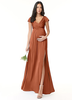 Azazie Allessia Brautjungfernkleider für Schwangere A-Linie Plissee Stretch-Satin Bodenlänge Kleid image1