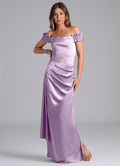 Azazie Kalysia Bridesmaid Dresses Frosted Lilac Mermaid Off the Shoulder Stretch Satin Convertible Dress image3