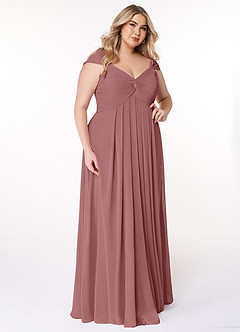Azazie Kaitlynn Vestidos de damas de honor Vestido de Rosa Del Desierto de Gasa de Imperio Convertible con Fruncido image12