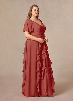 Azazie Watson Final Sale Terracotta A-Line V-Neck Chiffon Dress image9