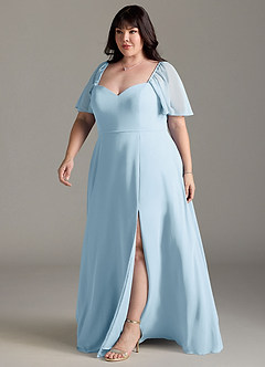 Azazie Chloe Vestidos de damas de honor Vestido de Azul Cielo de Gasa de Corte en A con Escote de Corazón image11