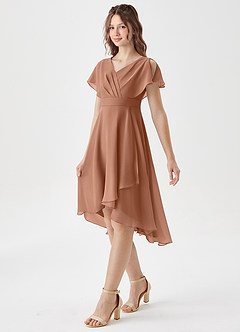 Azazie Graciela Junior Bronzer A-Line Pleated Chiffon Dress image4