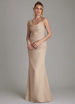 Azazie Ama Jurken voor bruidsmeisjes Jurk van Chiffon met A-Lijn Geplooid Taupe image3