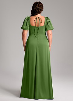 Azazie Fyona Jurken voor bruidsmeisjes Jurk van Stretch Satijn met A-Lijn Geplooid Basilicum image2