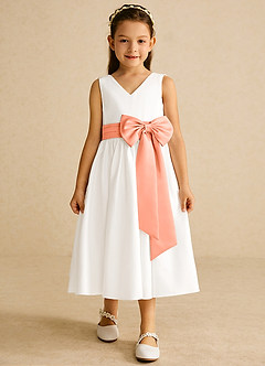 Azazie Darling Flower Girl Dresses Ivory Sunset A-Line Bow Cotton Dress image4