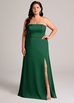 Azazie Wren Abiti da Damigella Abito Convertibile A-Line in Raso Elasticizzato Senza Cinturino Verde Scuro image6