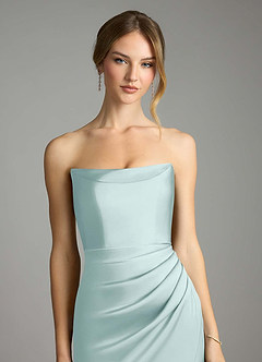 Azazie Leonis Bridesmaid Dresses Mist Mermaid Pleated Stretch Satin Convertible Dress image4