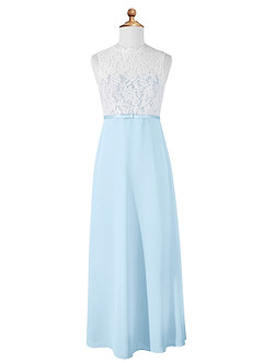 Azazie Rana Junior Sky Blue A-Line Lace Chiffon Dress image5