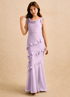 Azazie Aria Girls Formal vestidos de niña de las flores Vestido de Lila Esmerilada de Gasa de Corte Sirena con Volante image4