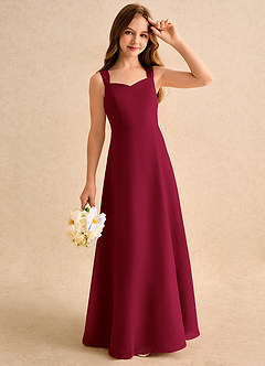 Azazie Makani Girls Formal Flower Girl Dresses Burgundy A-Line Sweetheart Neckline Chiffon Dress image4