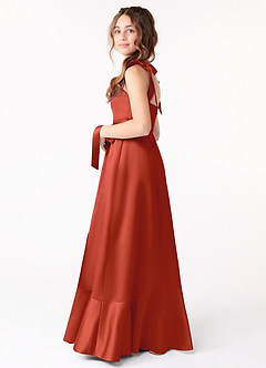 Azazie Barbara Junior Rust A-Line Bow Stretch Satin Dress image2
