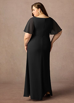 Azazie Rain vestidos de madre de la novia Vestido de Negro de Gasa de Recto con Perla image7