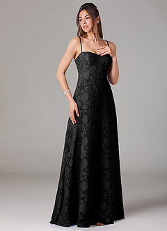 Azazie Valentine Bridesmaid Dresses Black A-Line Sweetheart Neckline Floral Burnout Dress image3