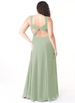 Azazie Nahrin Vestidos de damas de honor Vestido de Salvia Polvorienta de Gasa de Corte en A con Cuello en V Plisado image8