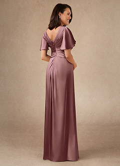 Azazie Emmeline Mother of the Bride Dresses Vintage Mauve A-Line Pleated Stretch Satin Dress image2