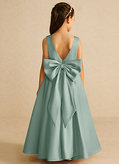 Azazie Pipsy Flower Girl Dresses Silver Sage A-Line Bow Matte Satin Dress image1