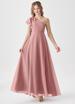 Azazie Arabella Junior Dusty Rose A-Line Ruched Chiffon Dress image1