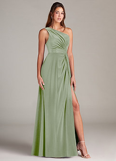 Azazie Brooke Bridesmaid Dresses Dusty Sage A-Line One Shoulder Velvet Dress image3
