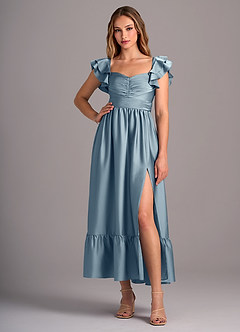 Azazie Anaya Bridesmaid Dresses Dusty Blue A-Line Sweetheart Neckline Stretch Satin Convertible Dress image5