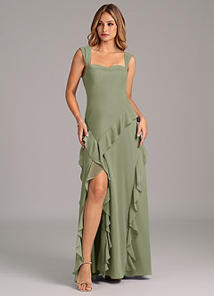 Azazie Sloane At-home Try On Dresses Terracotta A-Line Sweetheart Neckline Chiffon Dress image1