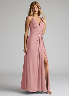 Azazie Maren Allure Abiti da Damigella Abito A-Line in Chiffon con Scollo a V in Pizzo Rosa Polverosa image3