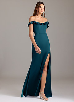 Azazie Callie Bridesmaid Dresses Ink Blue A-Line Ruched Stretch Satin Convertible Dress image6
