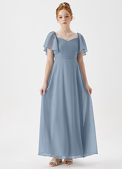 Azazie Chloe Junior Vestido de Azul Polvoriento de Gasa de Corte En A con Escote de Corazón image1