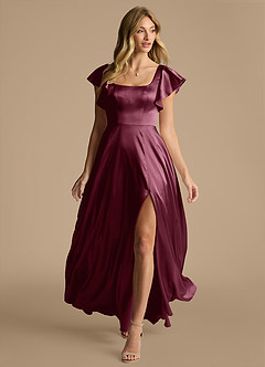 Azazie Bondi Bridesmaid Dresses Cabernet A-Line Bow Metallic Satin Dress image6
