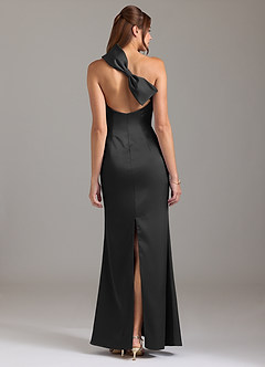 Azazie Arleth Bridesmaid Dresses Black A-Line One Shoulder Stretch Satin Dress image5
