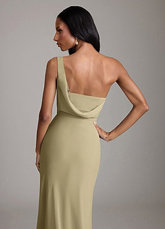 Azazie Madelyn Bridesmaid Dresses Moss Green Mermaid One Shoulder Chiffon Convertible Dress image9