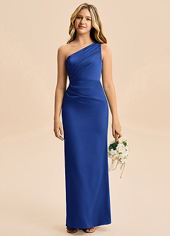 Azazie Akilah Junior Robe Fourreau en Satin extensible Plissée Bleu Roi image1