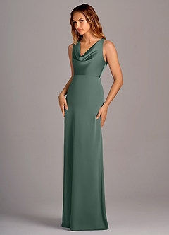 Azazie Wrenlee Bridesmaid Dresses Sea Moss A-Line Stretch Satin Dress image5