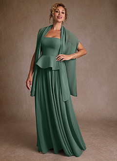 Azazie Josabeth vestidos de madre de la novia Vestido de Musgo Marino de Gasa de Corte en A con Plisado image2