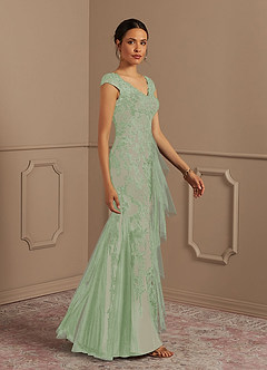 Azazie Melena Mère de la mariée Robes Robe Sirène en Tulle Dentelle Sauge Poudrée Champagne image2