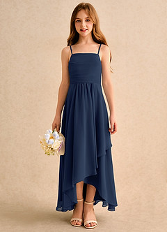 Azazie Twilight Dance Girls Formal Flower Girl Dresses Dark Navy A-Line Pleated Chiffon Dress image3