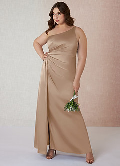 Azazie Mika Jurken voor bruidsmeisjes Jurk van Stretch Satijn met Kolom One-Shoulder Taupe image8