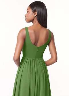 Azazie Keyla Brautjungfernkleider Eine Linie V-Hals Gefaltet Chiffon Kleid Basilikum image3