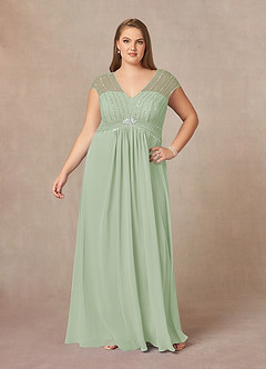 Azazie Star Kleider für die Brautmutter A-Linie V-Hals Pailletten Chiffon Kleid Staubiger Salbeigrün image6