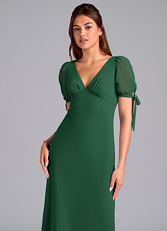 Azazie Pheby Abiti da Damigella Abito A-Line in Chiffon Plissettato Verde Scuro image2