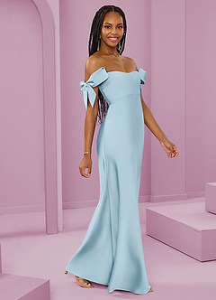 Barbie ♥ Azazie Abiti da Damigella Abito Convertibile Tubino in Raso Elasticizzato a Spalla Scoperta Azzurro image1