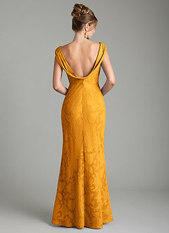 Azazie Kieryn Bridesmaid Dresses Butterscotch Mermaid Pleated Floral Burnout Dress image7