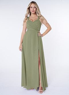Azazie Nahrin Bridesmaid Dresses Pistachio A-Line V-Neck Pleated Chiffon Dress image1