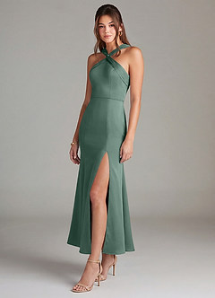 Azazie Rue Abiti da Damigella Abito Sirena in Raso Elasticizzato Plissettato Eucalipto image4